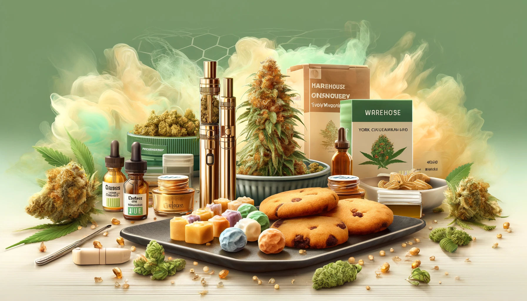 CBD hemp oil in a glass bottle with a cannabis leaf